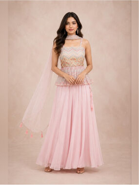 Pink Faux Gorgette Lehenga Choli